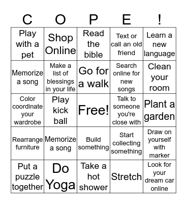 Coping Skills Bingo Card