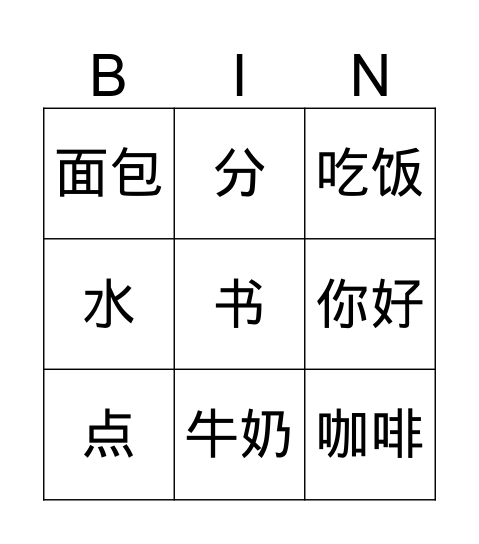 中文 Bingo Card