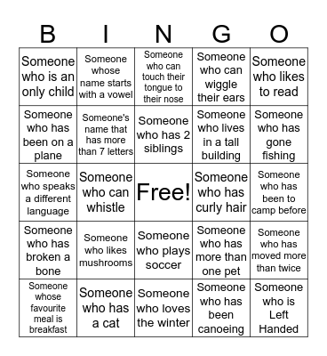 Get To Know You Bingo! Bingo Card