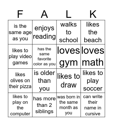 Let's Get Acquainted! Bingo Card