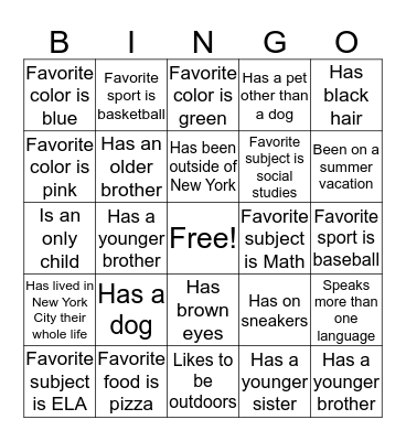 Getting to Know You Bingo Card