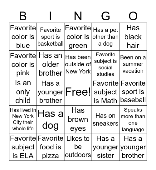 Getting to Know You Bingo Card