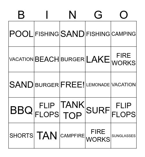 Summer Bingo Card