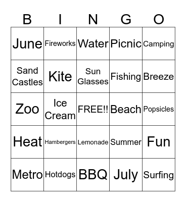 Summer Fun In The Sun!! Bingo Card