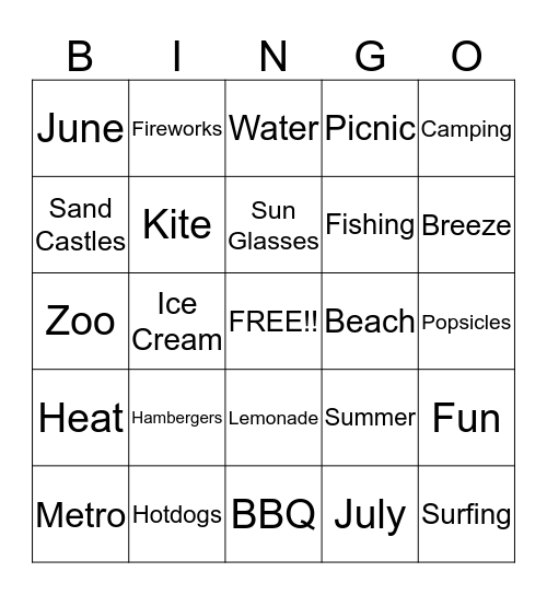 Summer Fun In The Sun!! Bingo Card