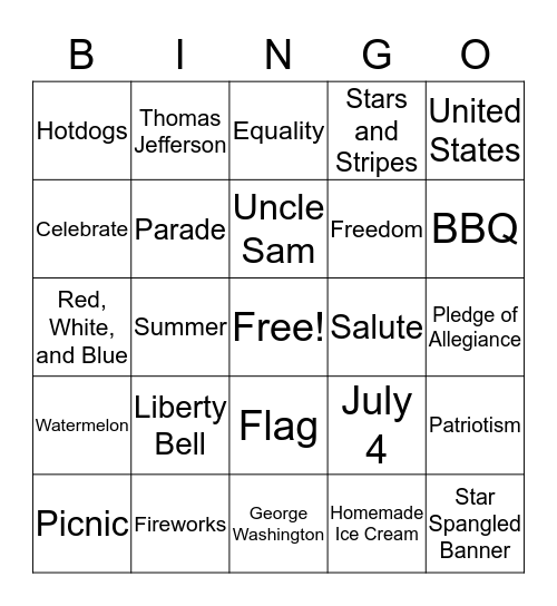 4TH OF JULY BINGO Card