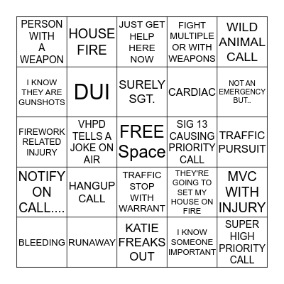 GUNSHOT OR FIREWORK BINGO  Bingo Card