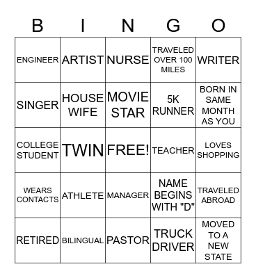 King's Family and Friends Human Bingo Card