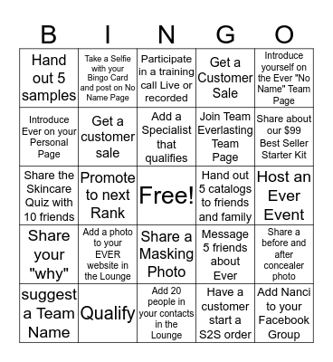 July Team Challenge Bingo Card