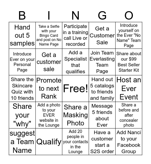 July Team Challenge Bingo Card