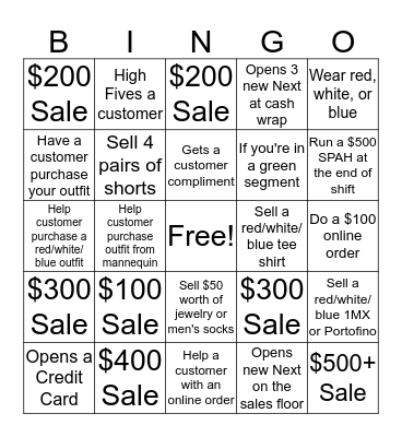 4th of July Express Bingo Card