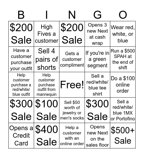 4th of July Express Bingo Card