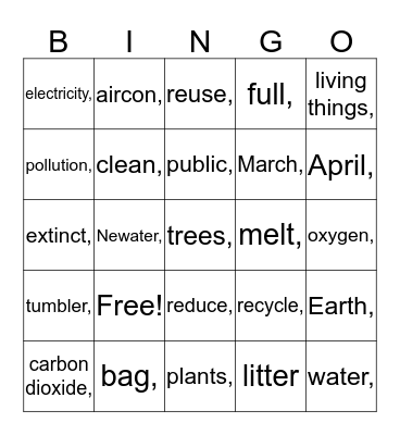 Saving Gaia Bingo Card