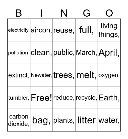 Saving Gaia Bingo Card