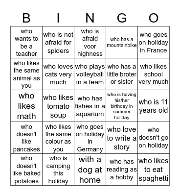 nice to meet you Bingo Card