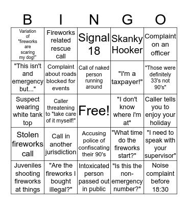 911 4th of July Bingo (Receiving) Bingo Card