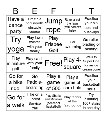 Be Fit Bingo #2 Bingo Card