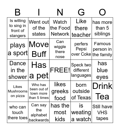 Get to Know Me Bingo Card