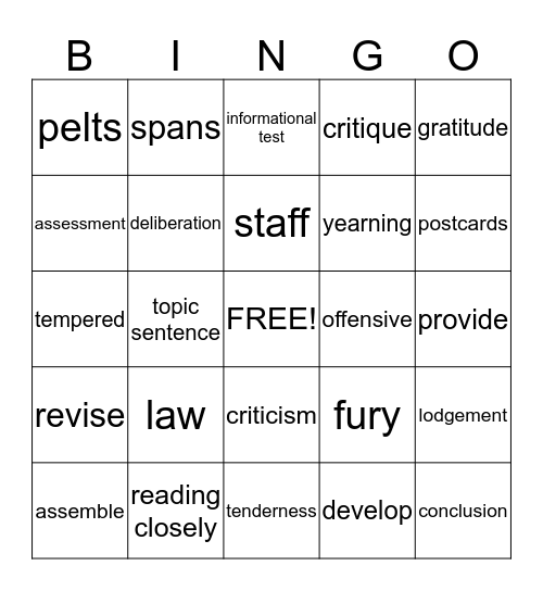 ELA Unit 1 - Lessons 4-9 Bingo Card