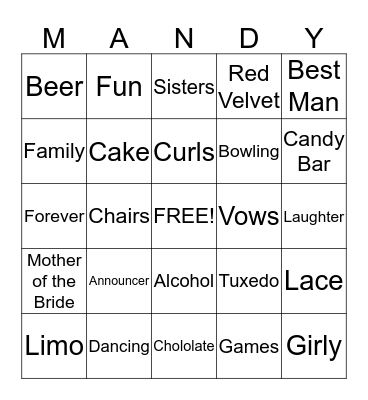 BRIDAL SHOWER BINGO Card