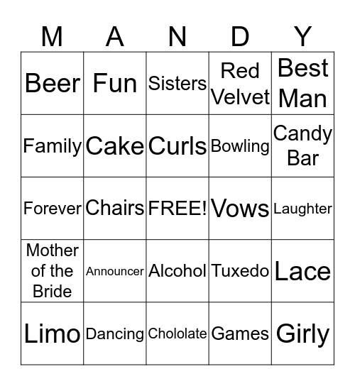 BRIDAL SHOWER BINGO Card