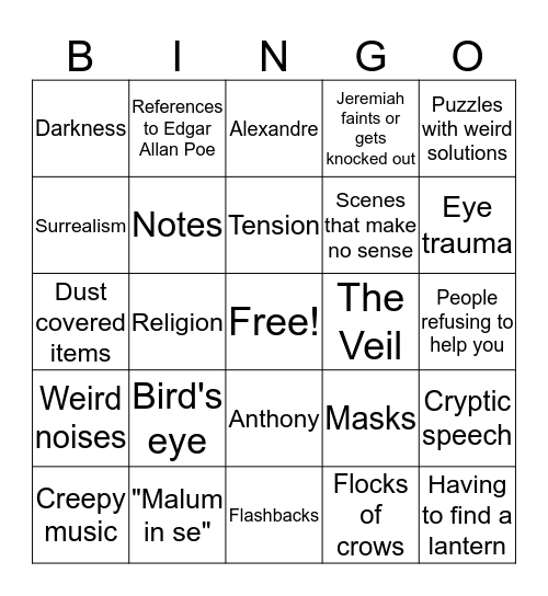 The Last Door Bingo Card