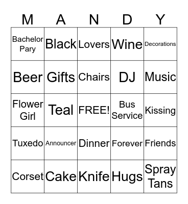 BRIDAL SHOWER BINGO Card