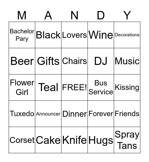 BRIDAL SHOWER BINGO Card