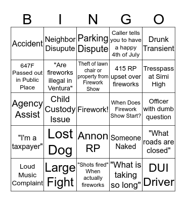 4th of July Bingo Card