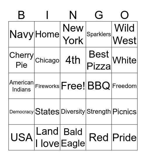 Patriotic Bingo Card