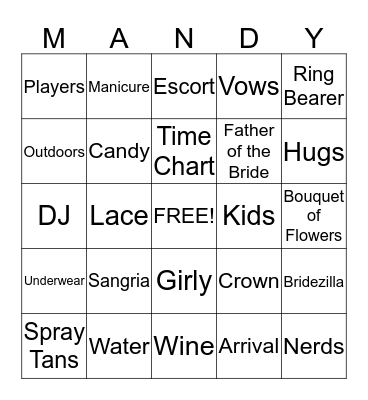 BRIDAL SHOWER BINGO Card
