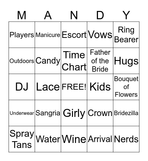 BRIDAL SHOWER BINGO Card
