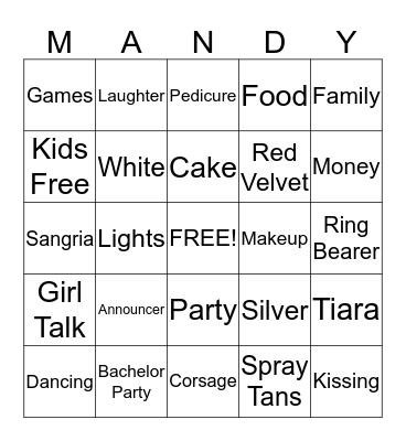 BRIDAL SHOWER BINGO Card