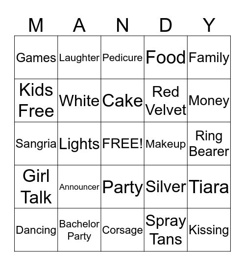 BRIDAL SHOWER BINGO Card