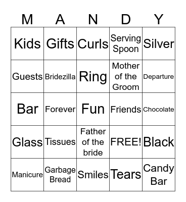 BRIDAL SHOWER BINGO Card