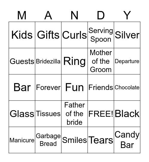 BRIDAL SHOWER BINGO Card