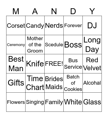 BRIDAL SHOWER BINGO Card