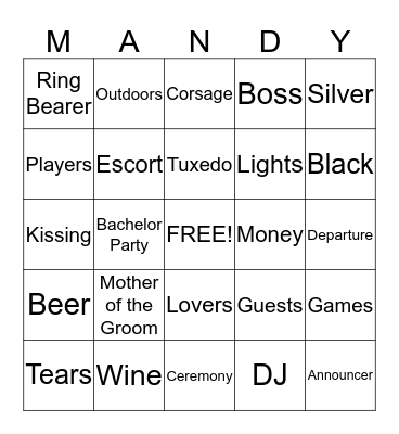 BRIDAL SHOWER BINGO Card
