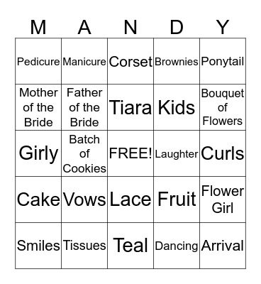 BRIDAL SHOWER BINGO Card