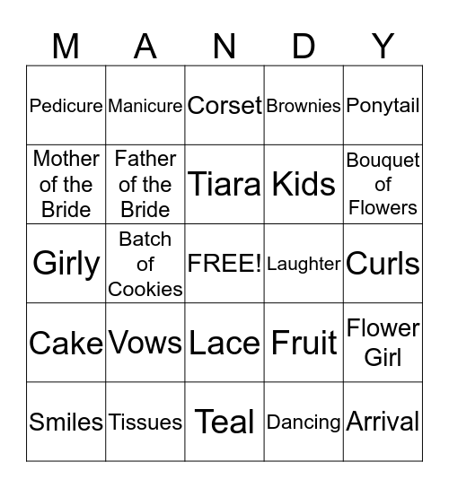 BRIDAL SHOWER BINGO Card