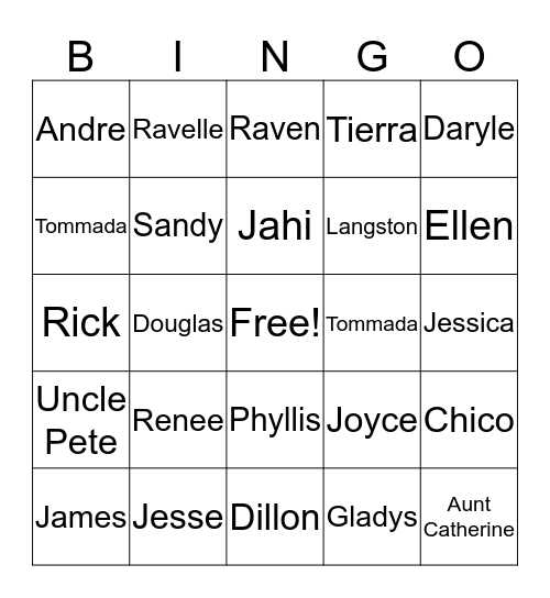 Get to know your Family Bingo Card