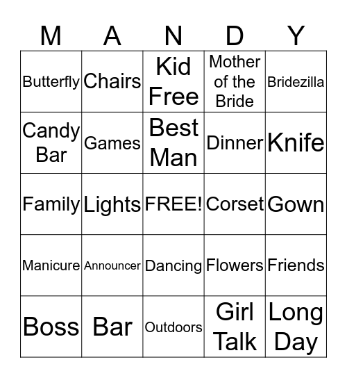 BRIDAL SHOWER BINGO Card