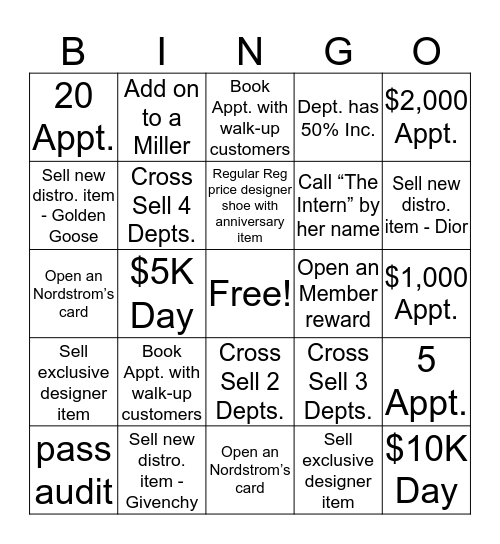 Anniversary Sale Bingo Card