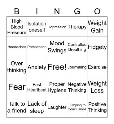 Stress Management Bingo Card