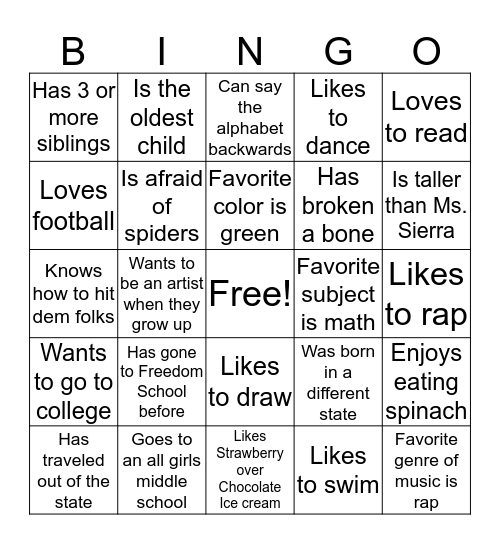 Get to know you BINGO! Bingo Card