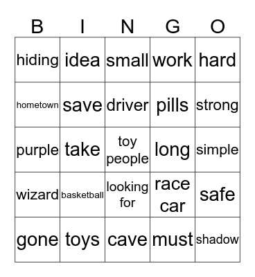 Magic Adventures Bingo Card