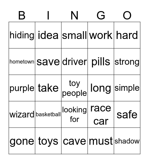 Magic Adventures Bingo Card