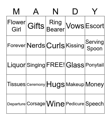 BRIDAL SHOWER BINGO Card