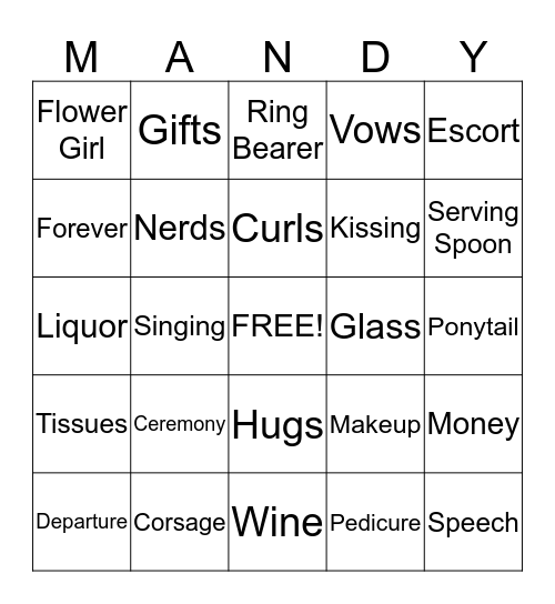 BRIDAL SHOWER BINGO Card