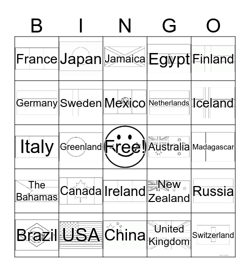 Country BINGO Card